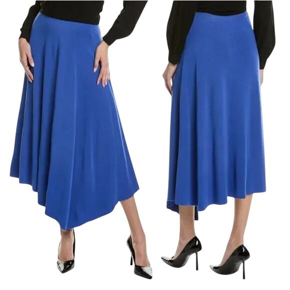 Lafayette 148 Asymmetrical Knit Midi Skirt High Waist Cobalt Blue Womens Small - Picture 1 of 9